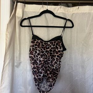 Leopard Print Spaghetti Strap Cowl Neck Top - Black & Brown